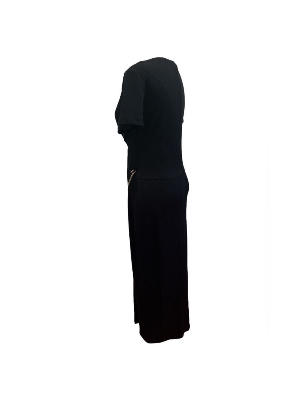 90s RONNIE NICOLE BLACK STRETCH KNIT LONG MIDI DRESS W SLIT & CHAIN DETAIL SZ 10 - Picture 6 of 10